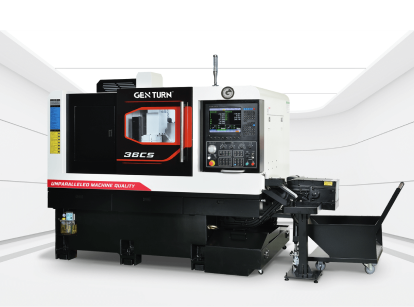 GENTUR CNC Turning machine against a white/grey room background image