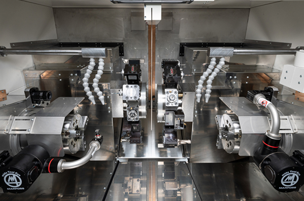 Interior of a CNC machine with shiney reflective metal